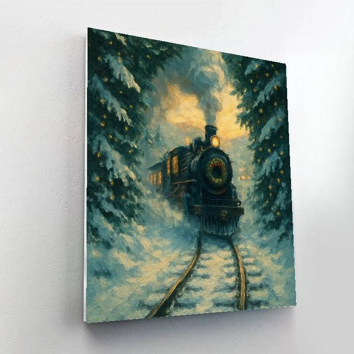 Winter Train Through A Glittering Pine Tunnel painting number kit