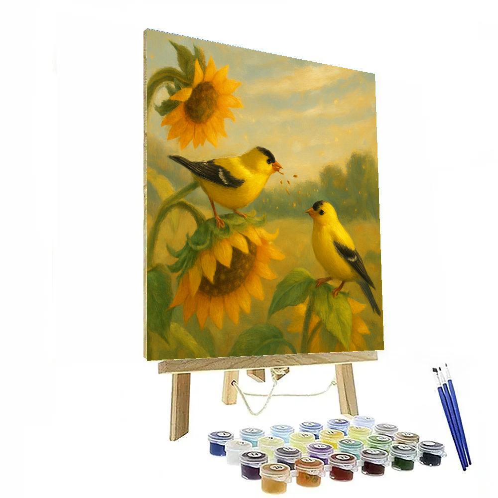 Goldfinches Among The Sunflower Lanterns paint by number