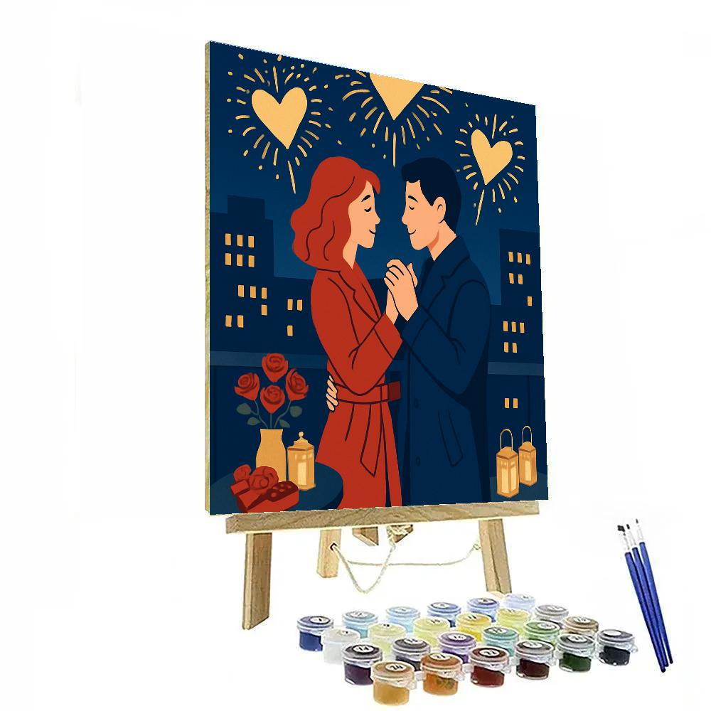 Valentines Day Starlit City Rooftop Serenade Paint by numbers kits