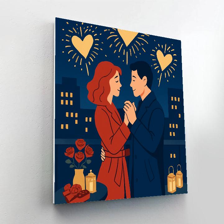 Valentines Day Starlit City Rooftop Serenade Paint by numbers kits