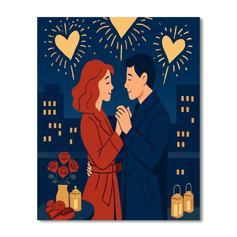 Valentines Day Starlit City Rooftop Serenade Paint by numbers kits