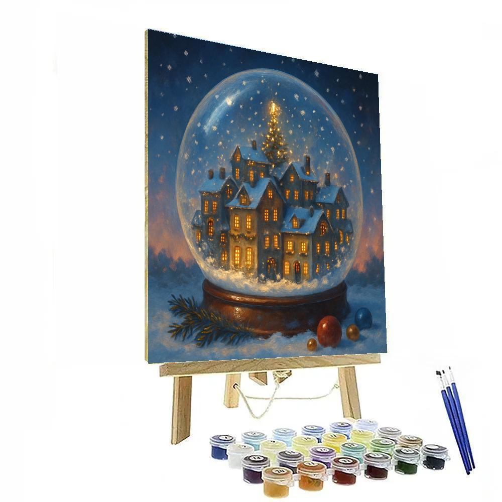 Snow Globe City Skyline With Holiday Rooftops Painting by numbers kit
