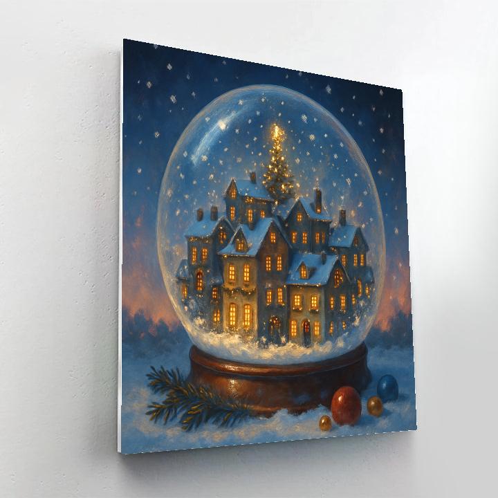Snow Globe City Skyline With Holiday Rooftops Painting by numbers kit
