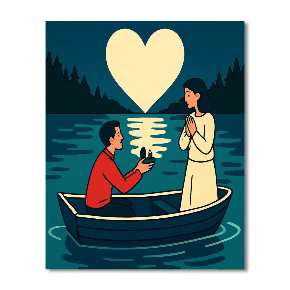 Moonlit Lake Proposal Valentines Day Painting by numbers kit
