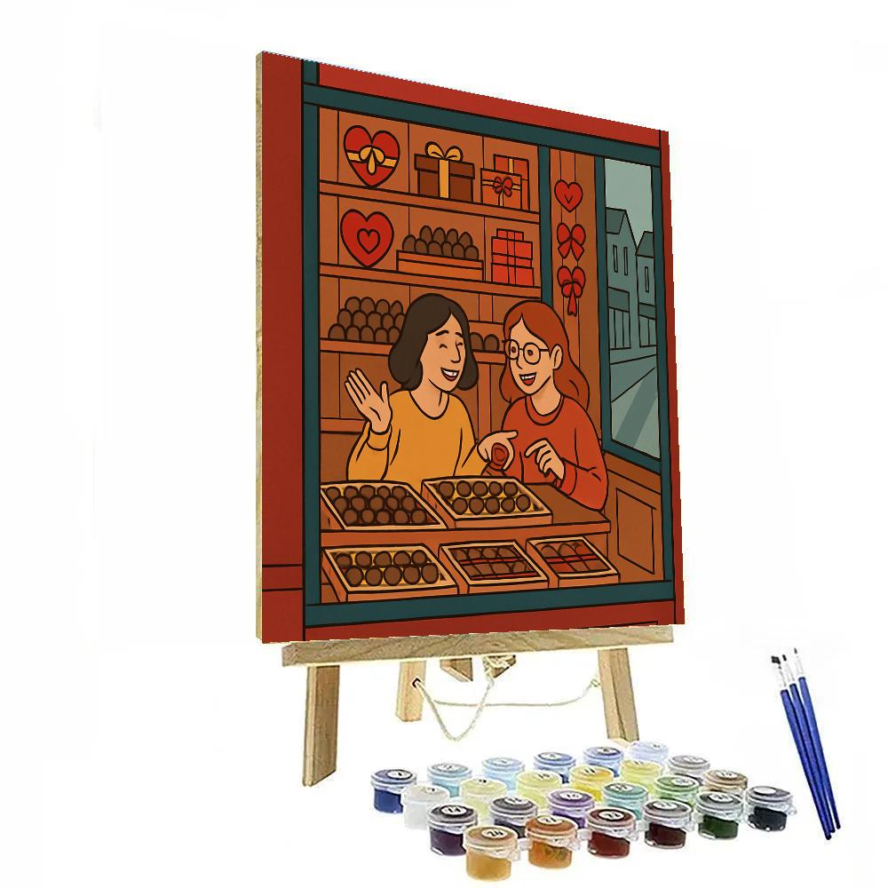 Chocolate Shop Window On Valentines Day Evening Painting by numbers kit