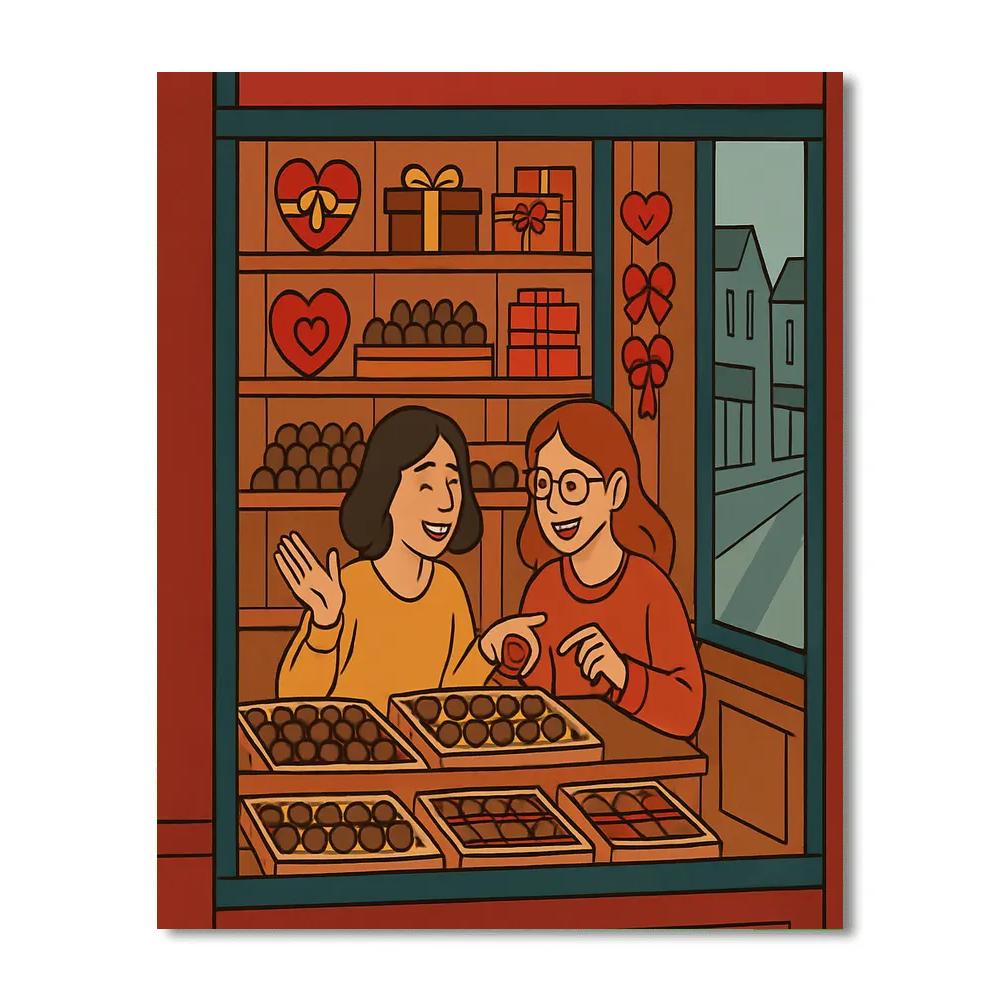 Chocolate Shop Window On Valentines Day Evening Painting by numbers kit