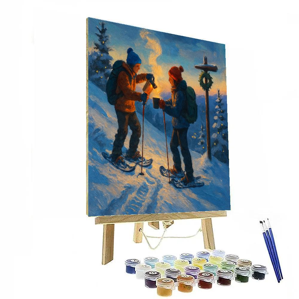 Twilight Snowshoe Trek With Glowing Cocoa Thermos Paint by numbers art