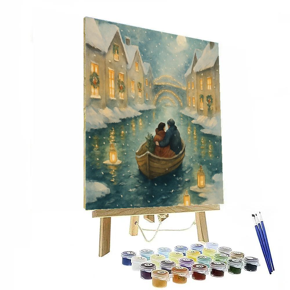 Festive Boat Ride Through An Icy Canal DIY paint by numbers