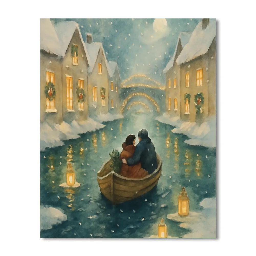 Festive Boat Ride Through An Icy Canal DIY paint by numbers