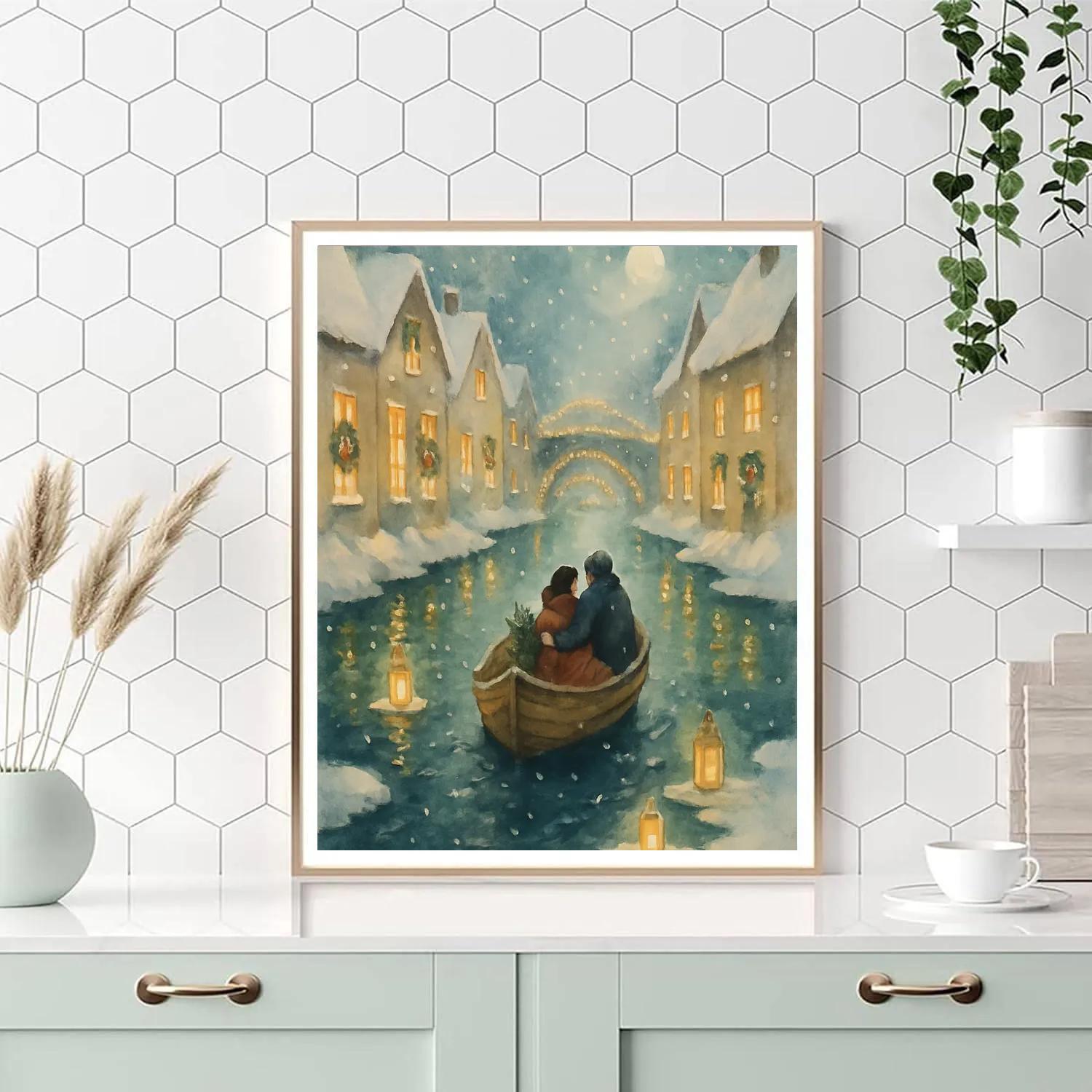 Festive Boat Ride Through An Icy Canal DIY paint by numbers