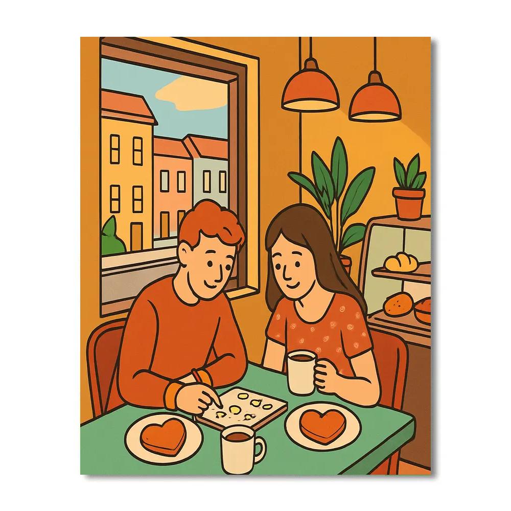 Morning Cafe Window Valentines Day Paint by numbers kits