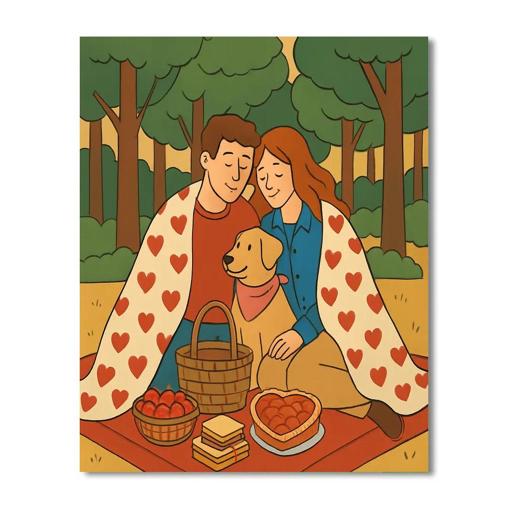 Forest Picnic Valentines Day Afternoon painting number kit