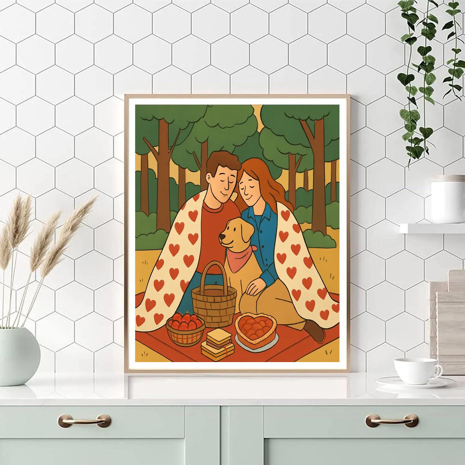 Forest Picnic Valentines Day Afternoon painting number kit