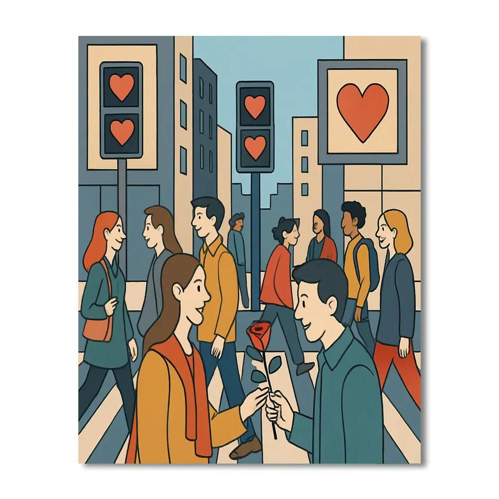 City Crosswalk Hearts On Valentines Day paint by number