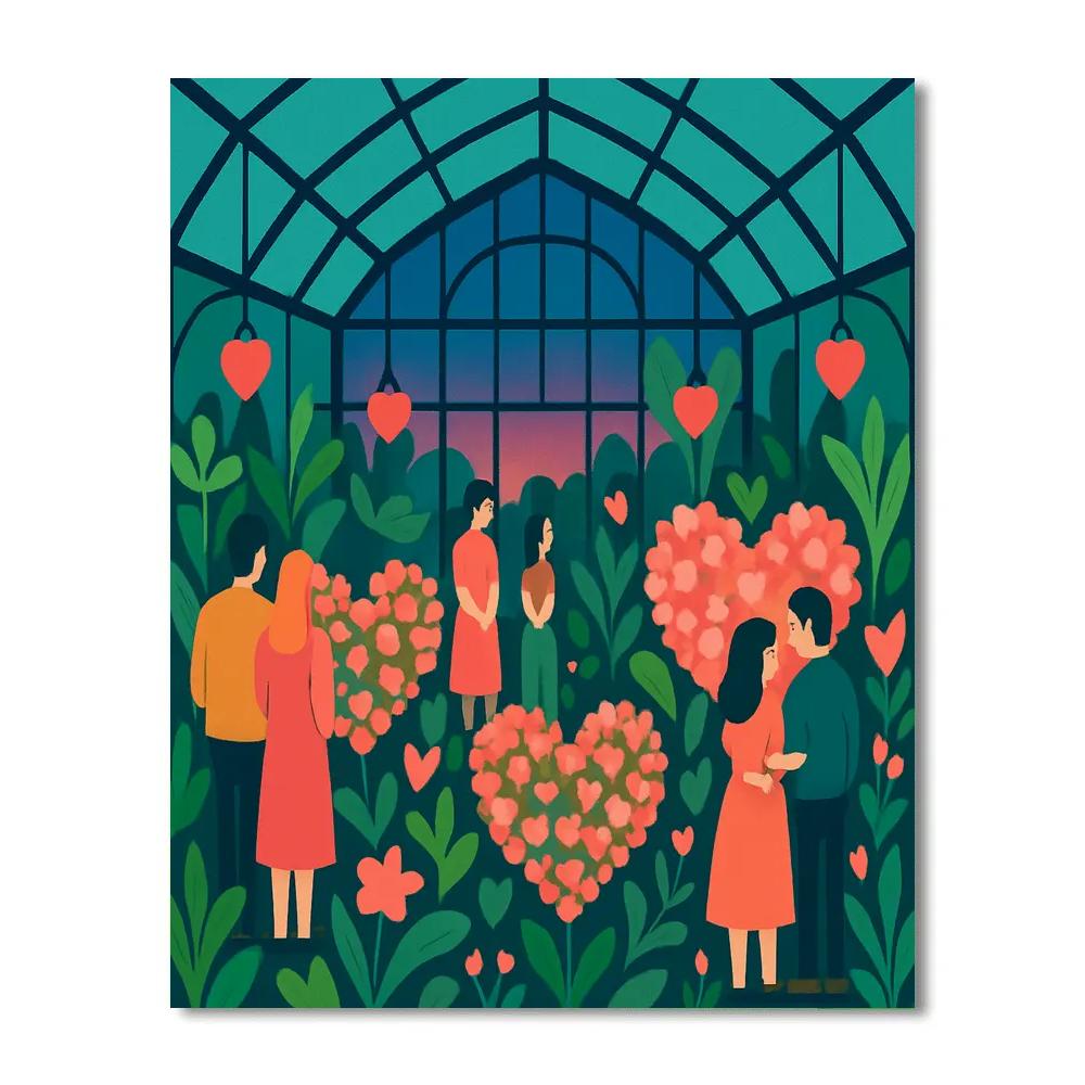 Botanical Greenhouse Valentines Day Evening Paint by numbers art
