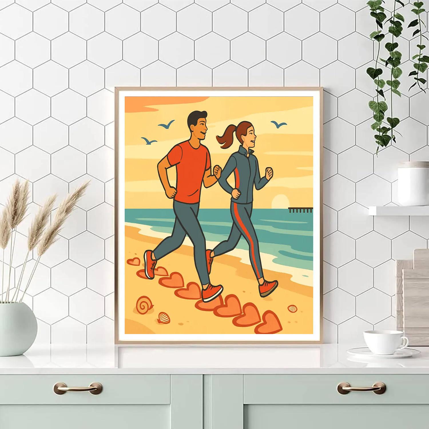 Sunrise Beach Run Valentines Day paint by numbers