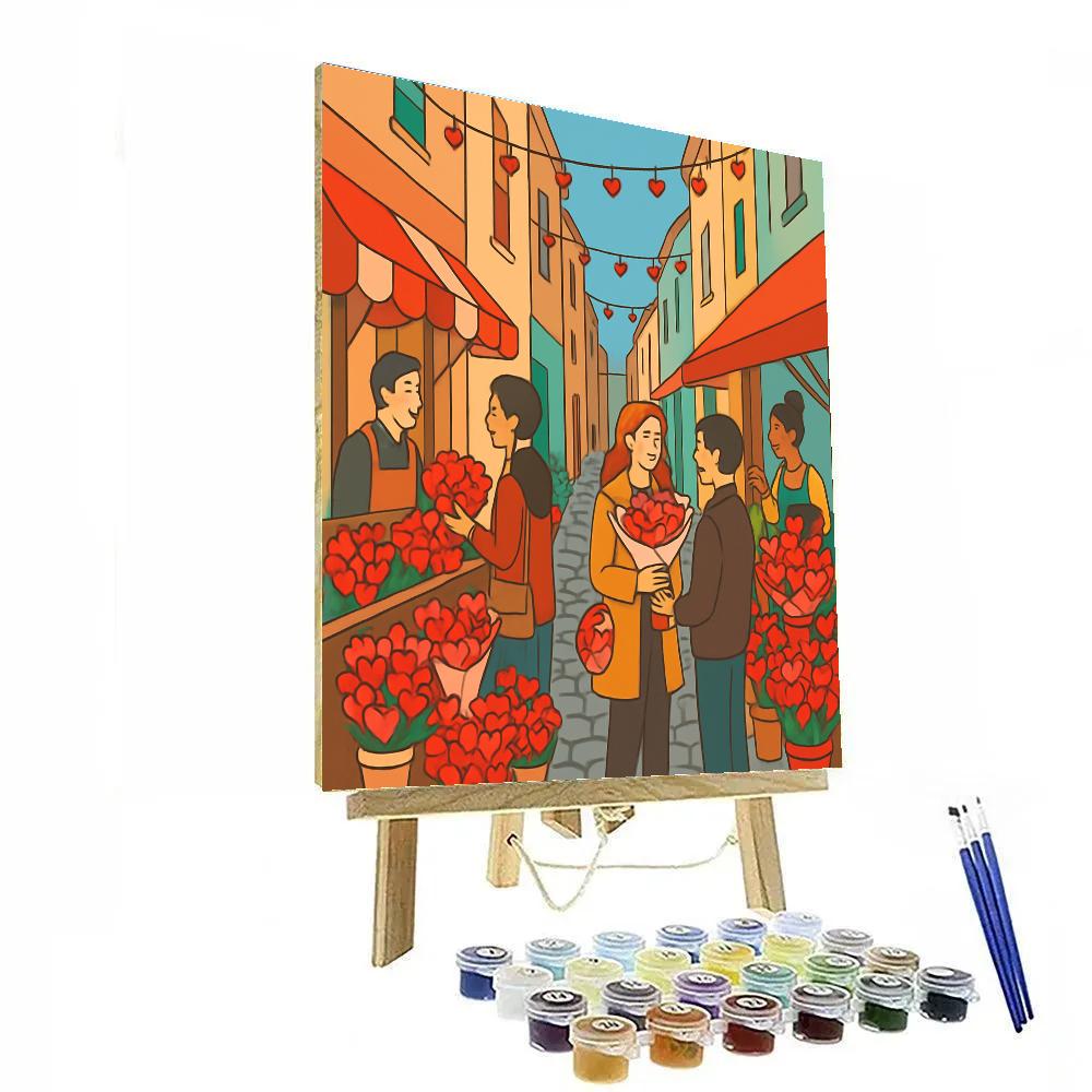Valentines Day Flower Market Alley Painting by numbers kit