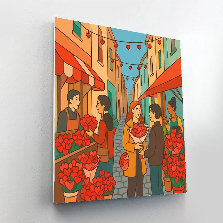 Valentines Day Flower Market Alley Painting by numbers kit
