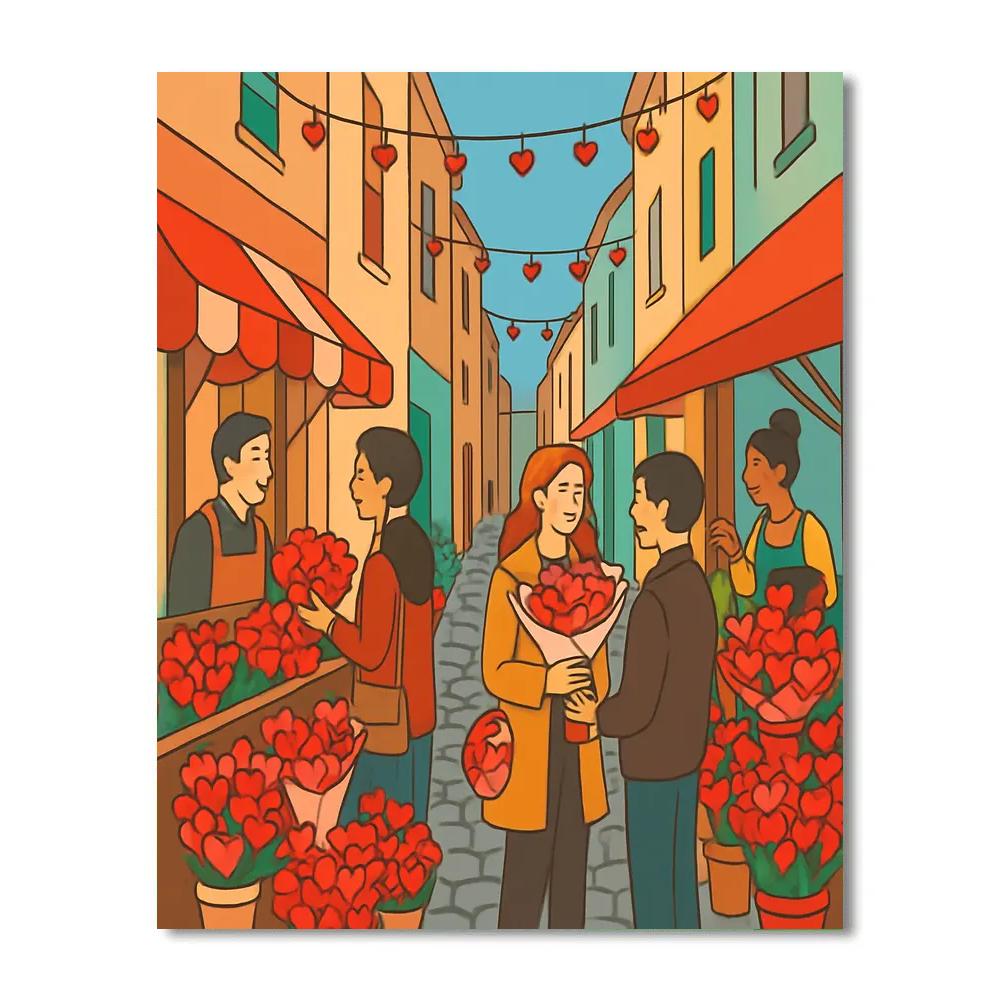 Valentines Day Flower Market Alley Painting by numbers kit