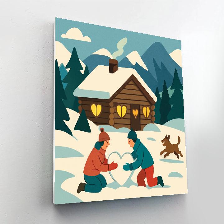 Snowy Cabin Retreat Valentines Day Paint by numbers kits