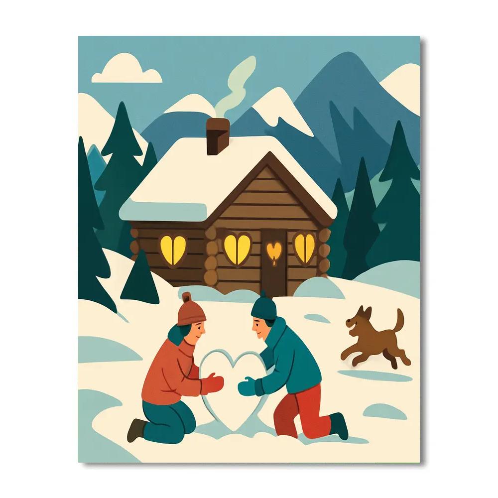 Snowy Cabin Retreat Valentines Day Paint by numbers kits