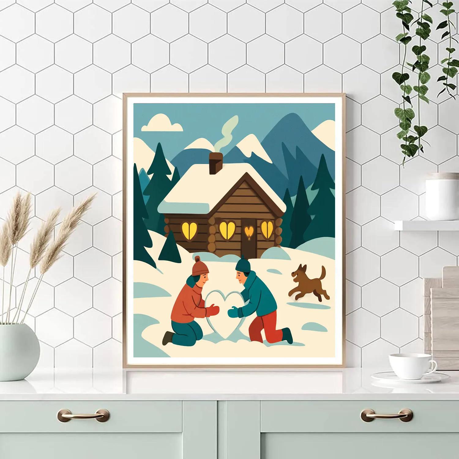 Snowy Cabin Retreat Valentines Day Paint by numbers kits