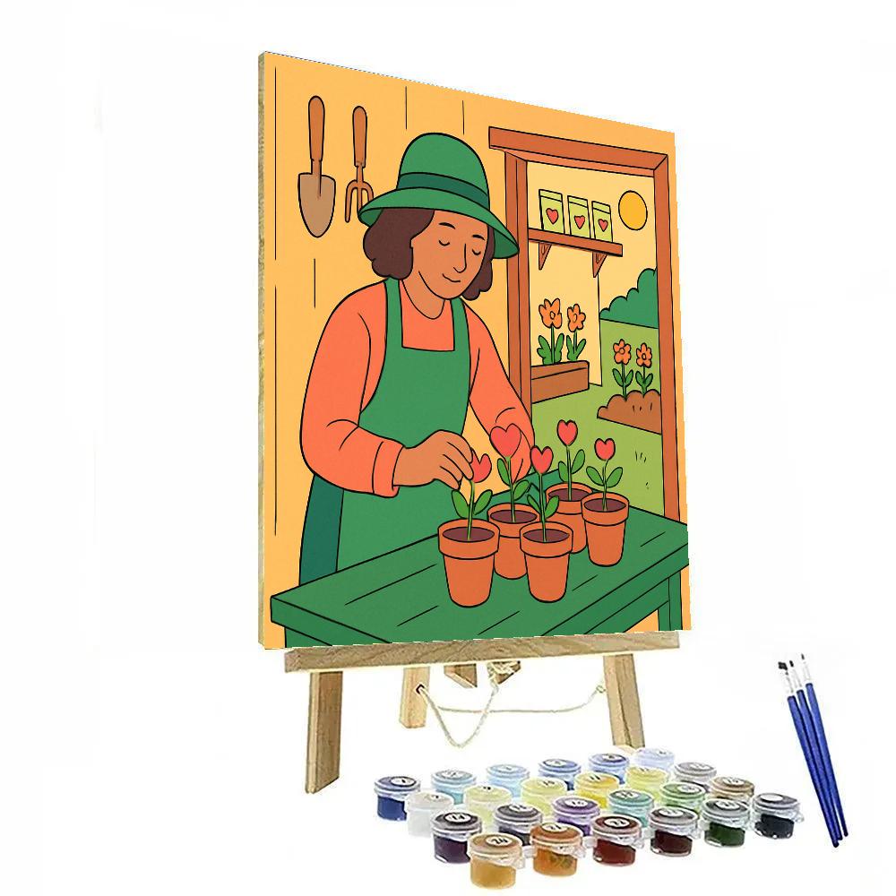 Garden Potting Shed Valentines Day Morning Painting by numbers kit