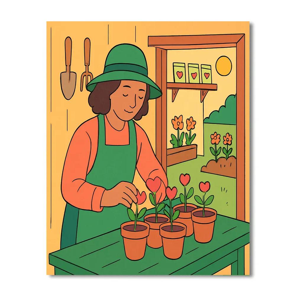 Garden Potting Shed Valentines Day Morning Painting by numbers kit