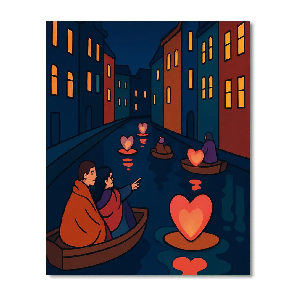 Valentines Day Lantern Boat Parade Paint by numbers art