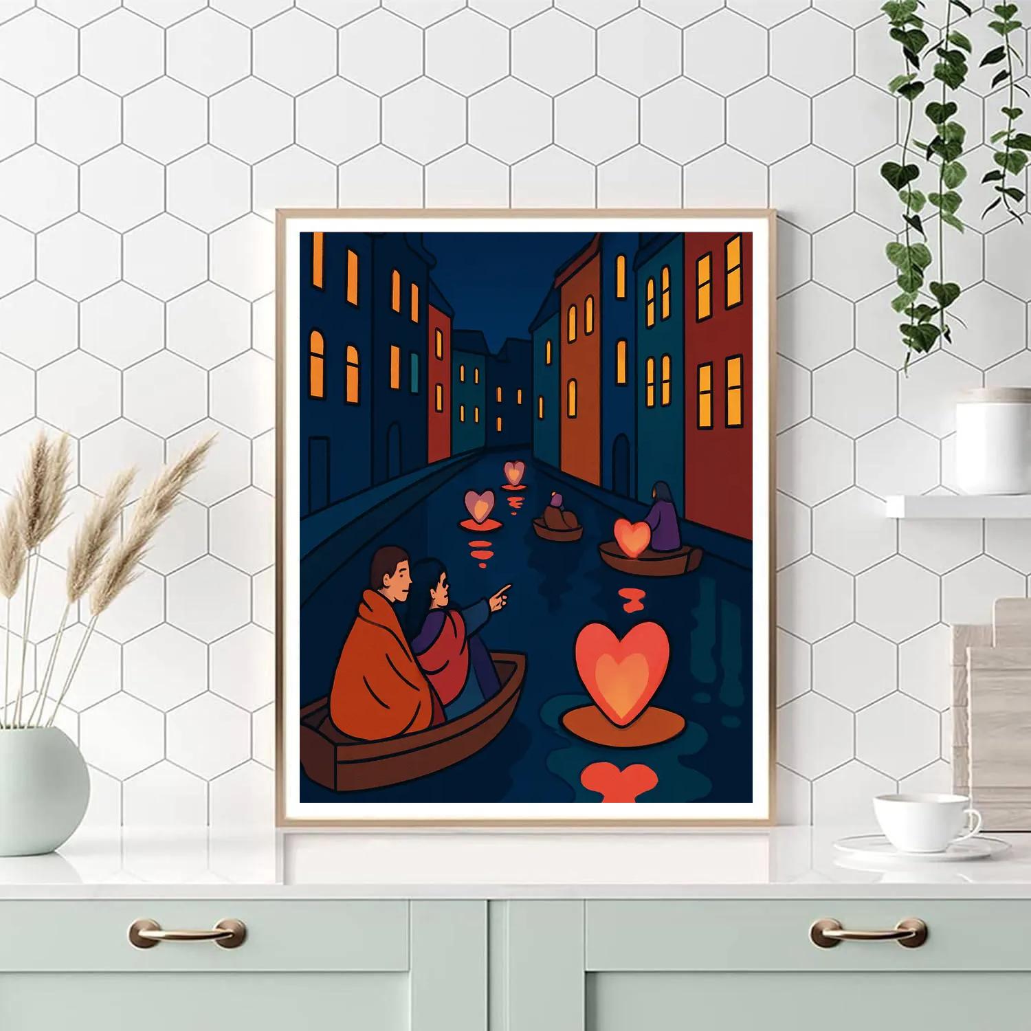 Valentines Day Lantern Boat Parade Paint by numbers art