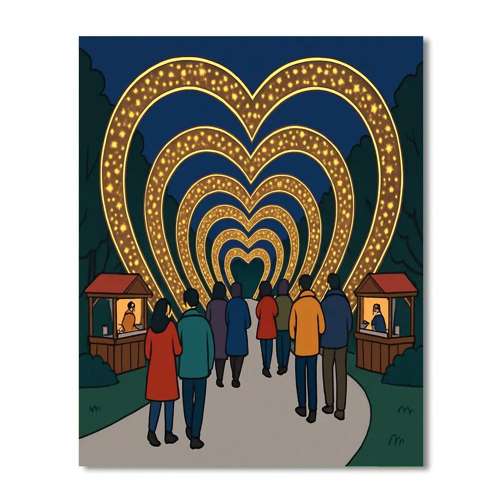 Valentines Day City Park Light Tunnel Paint by numbers art