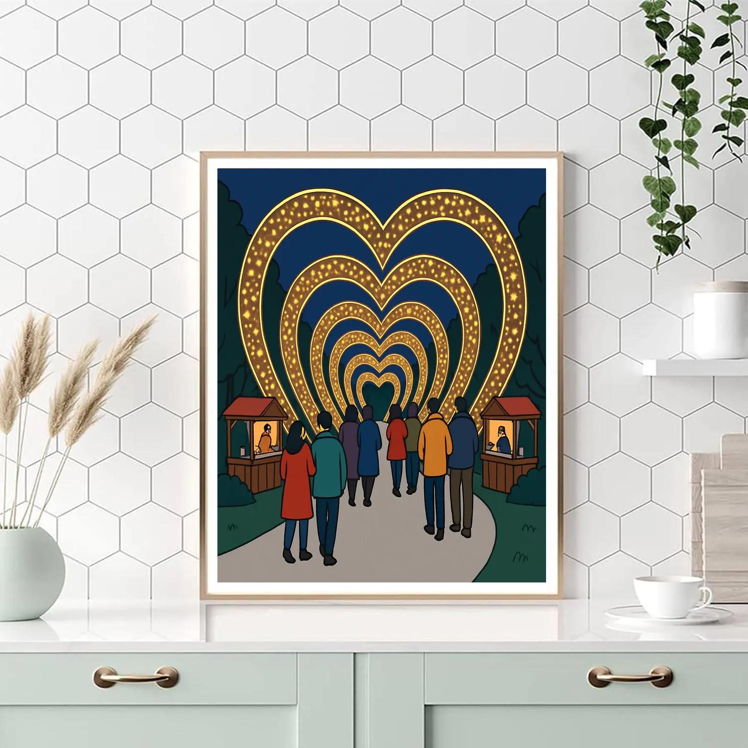 Valentines Day City Park Light Tunnel Paint by numbers art