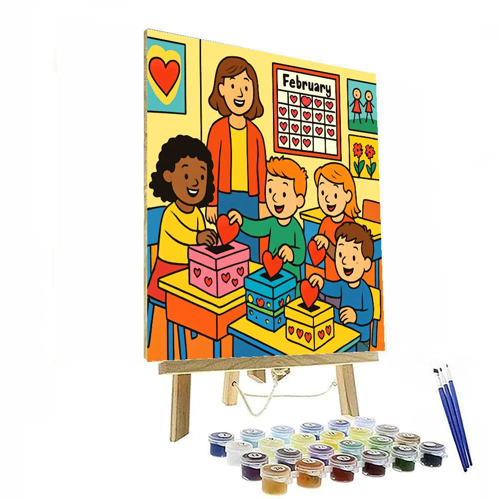 Valentines Day Classroom Card Exchange Paint by numbers art
