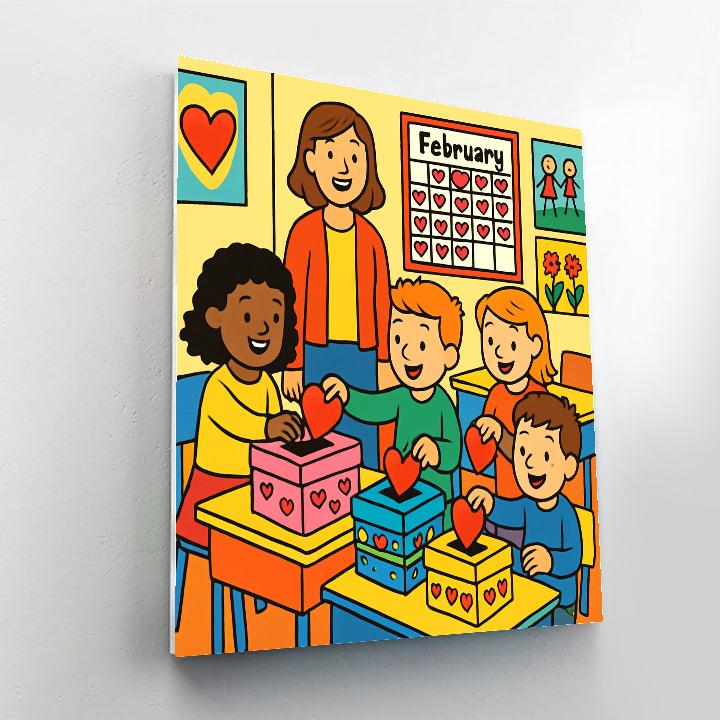 Valentines Day Classroom Card Exchange Paint by numbers art