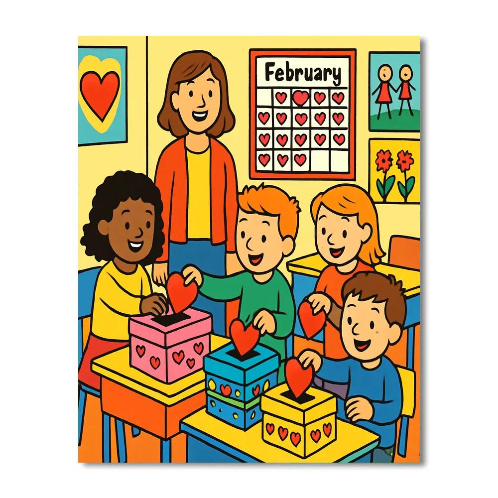 Valentines Day Classroom Card Exchange Paint by numbers art