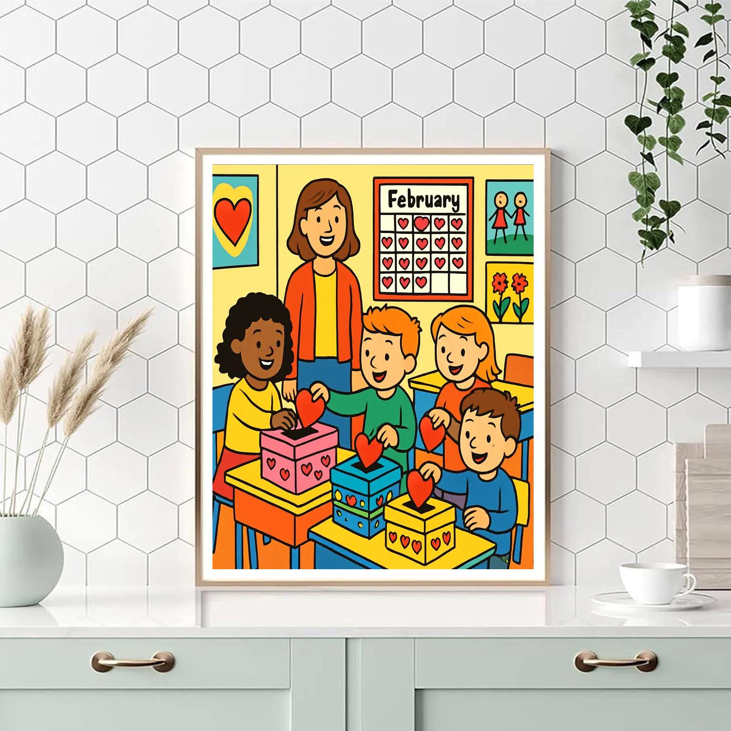 Valentines Day Classroom Card Exchange Paint by numbers art