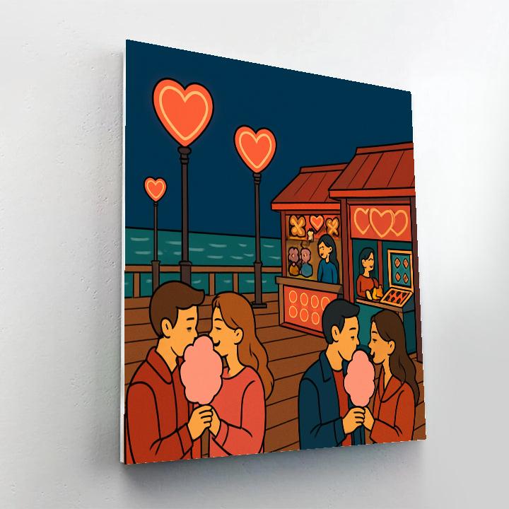 Seaside Boardwalk Valentines Day Night Numbered painting kits