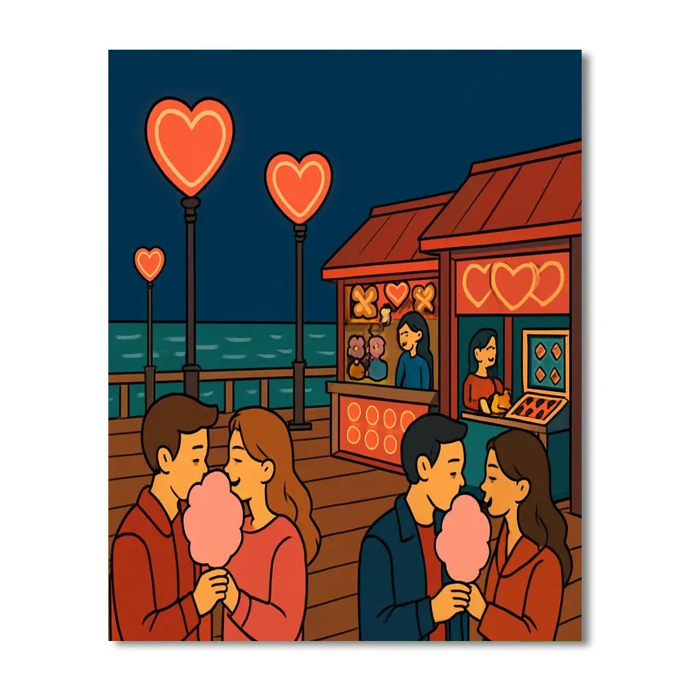 Seaside Boardwalk Valentines Day Night Numbered painting kits