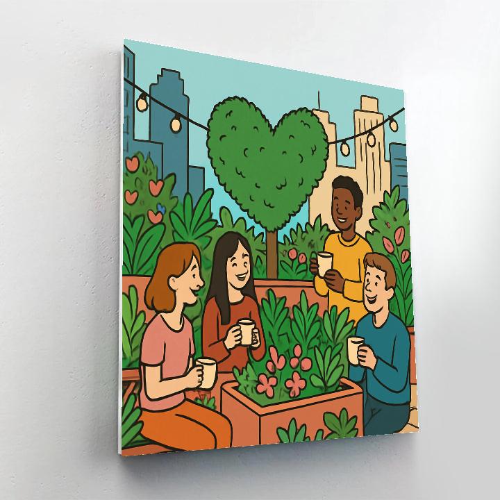 City Rooftop Garden Valentines Day Edition paint by color