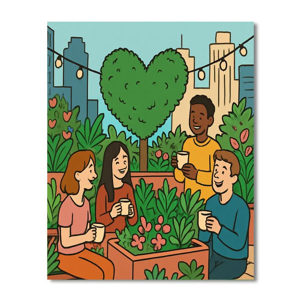 City Rooftop Garden Valentines Day Edition paint by color