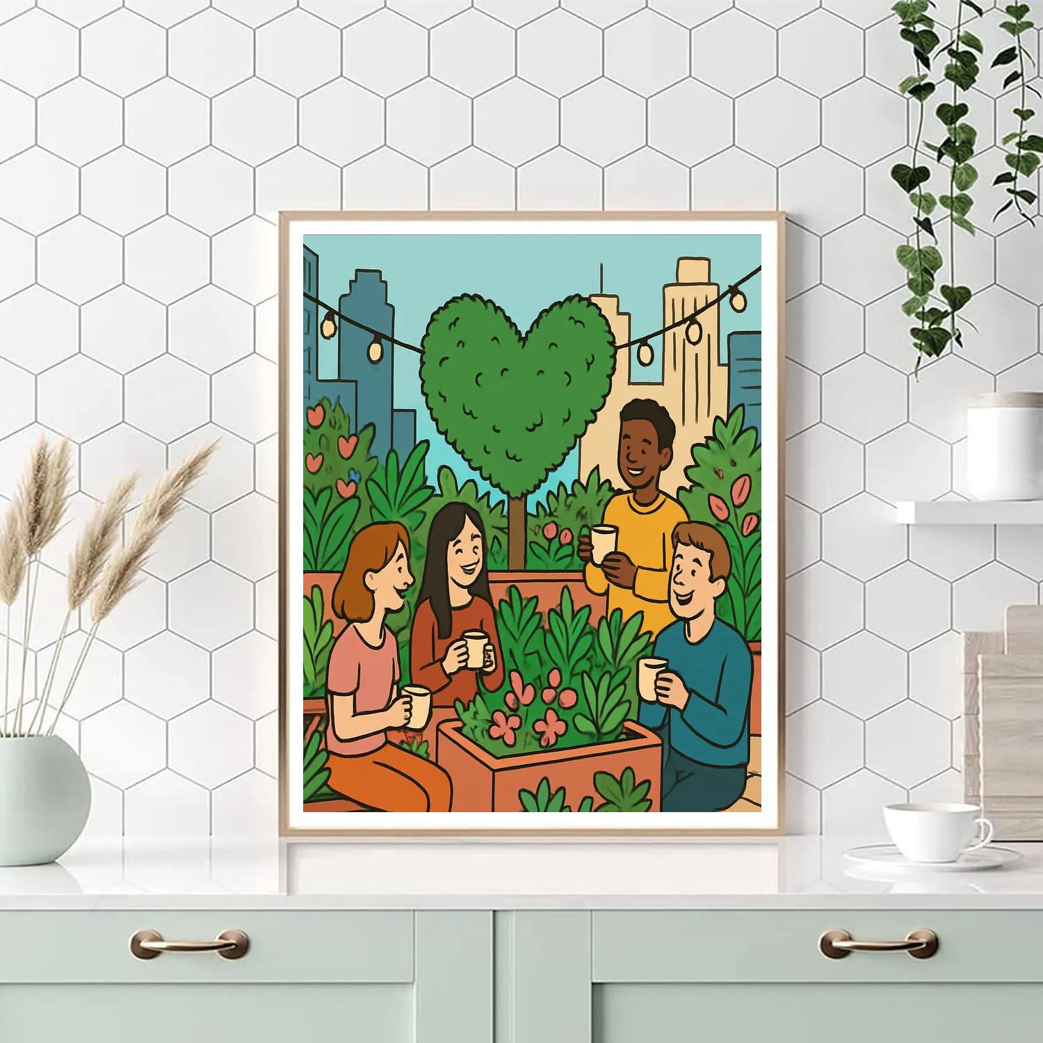 City Rooftop Garden Valentines Day Edition paint by color