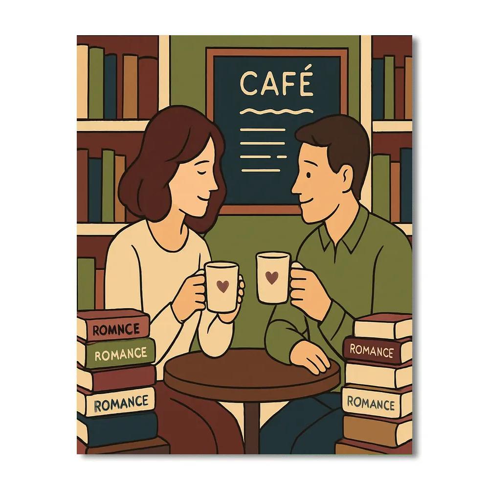 Bookstore Cafe Corner Valentines Day Numbered painting kits