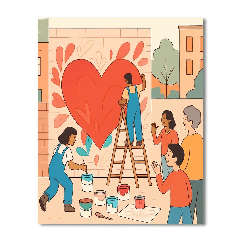 Valentines Day Street Mural Creation DIY paint by numbers