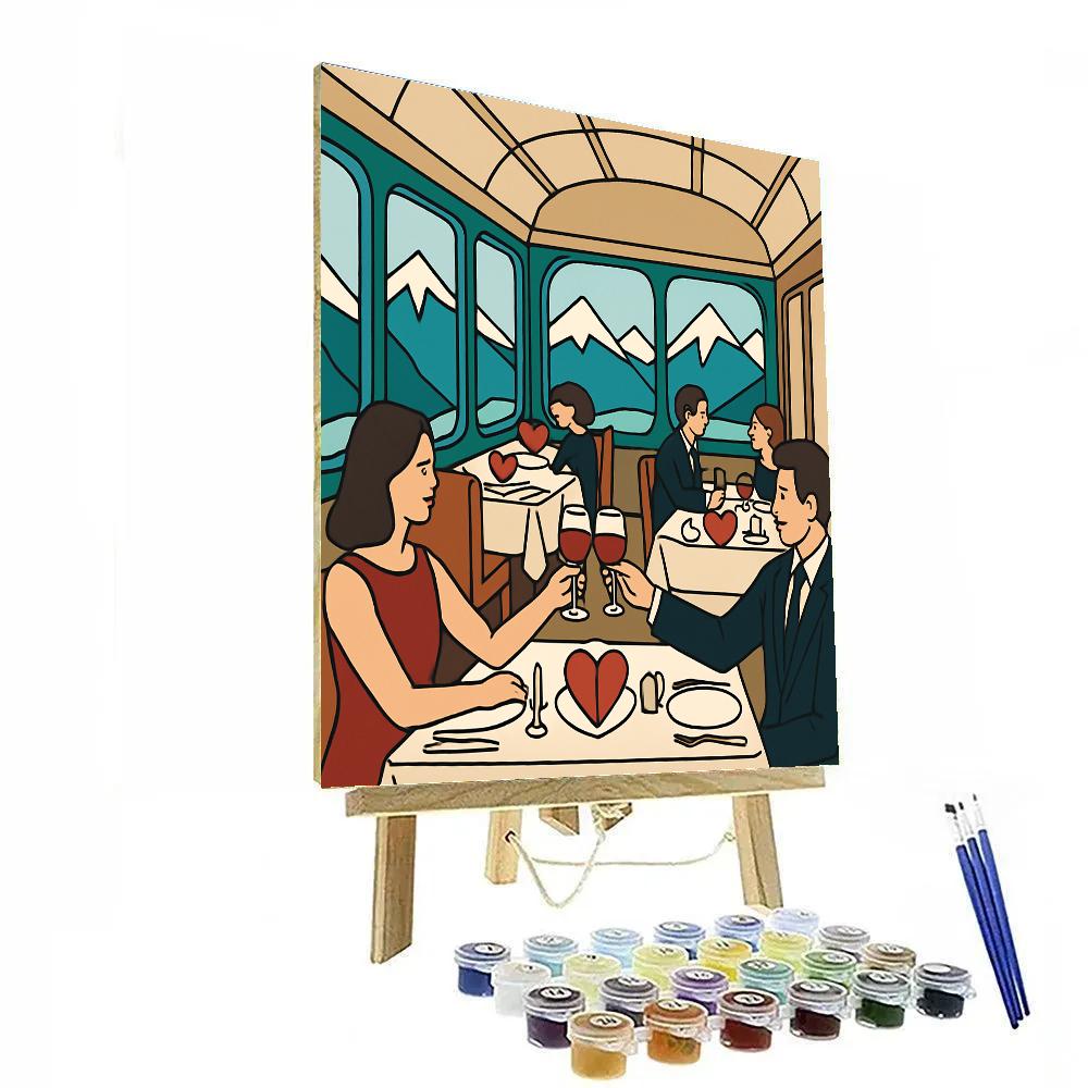 Valentines Day Mountain Train Restaurant painting number kit