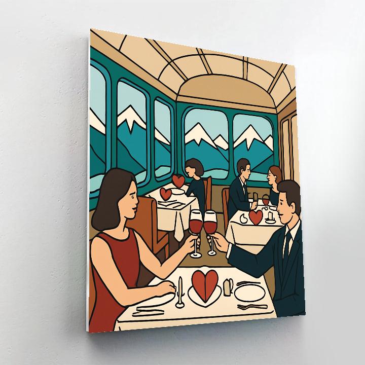 Valentines Day Mountain Train Restaurant painting number kit