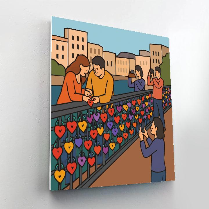 Valentines Day City Bridge Lock Tradition paint by number