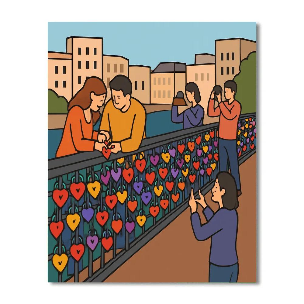 Valentines Day City Bridge Lock Tradition paint by number