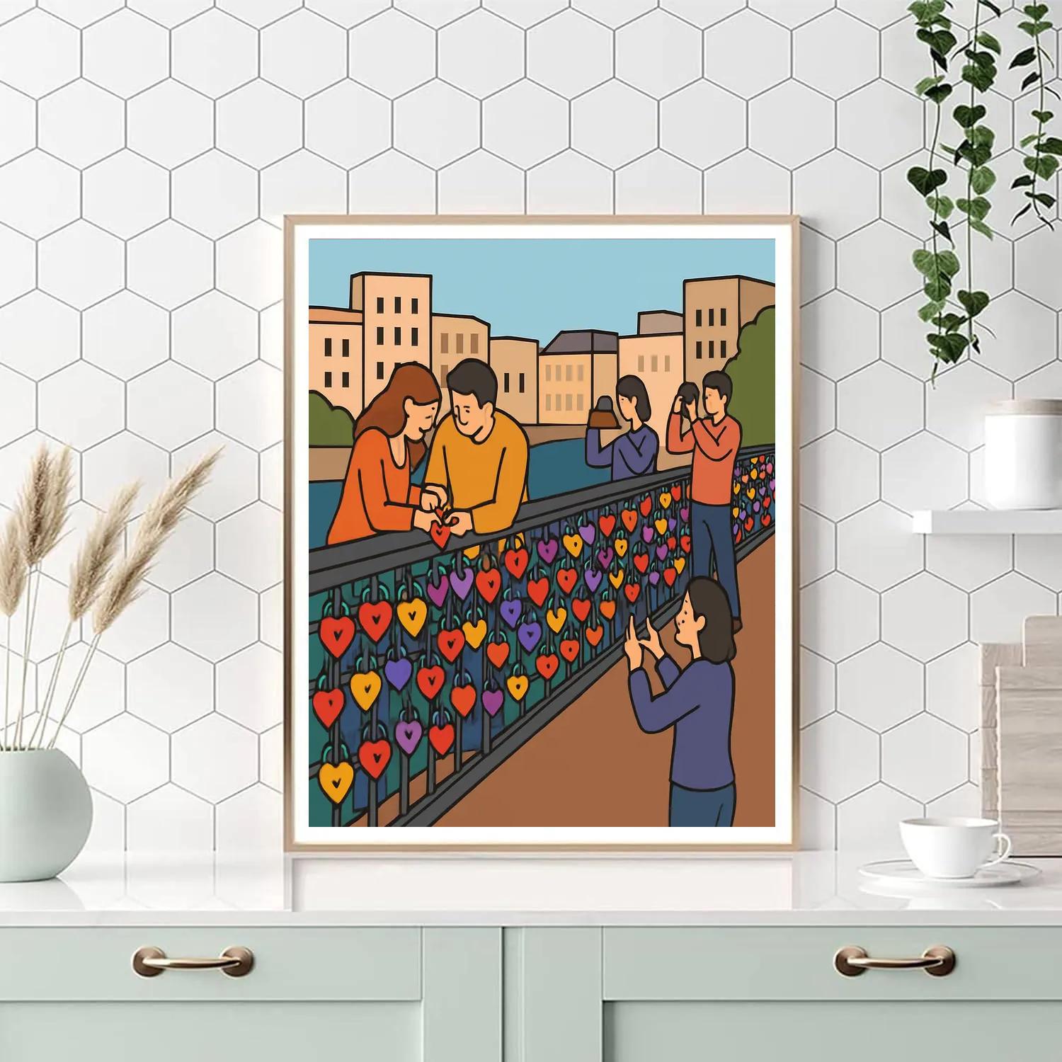 Valentines Day City Bridge Lock Tradition paint by number