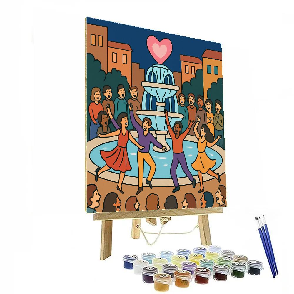 City Fountain Flash Mob Valentines Day Evening Paint by numbers art
