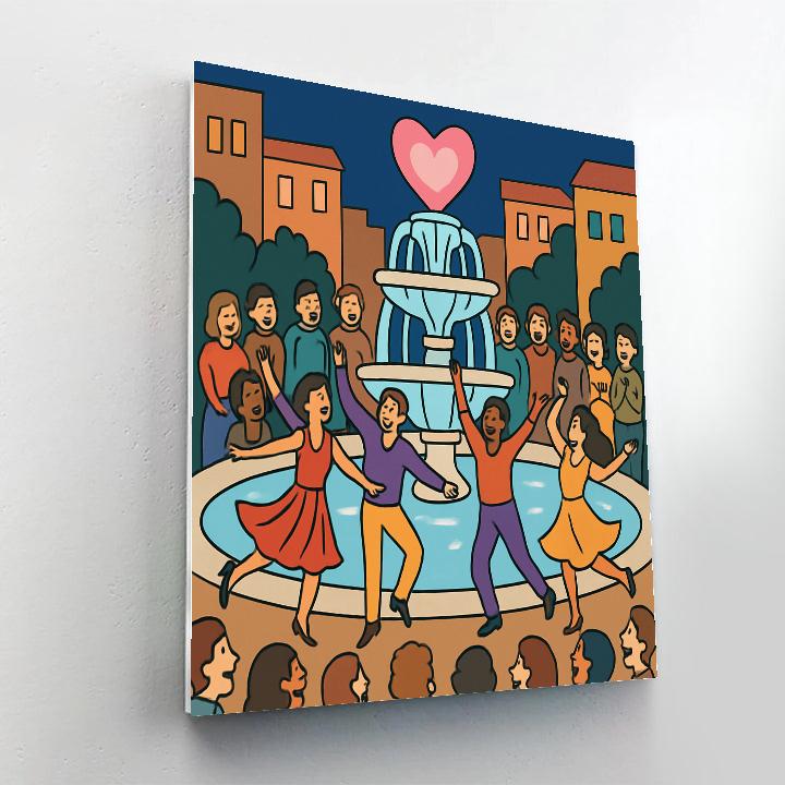 City Fountain Flash Mob Valentines Day Evening Paint by numbers art